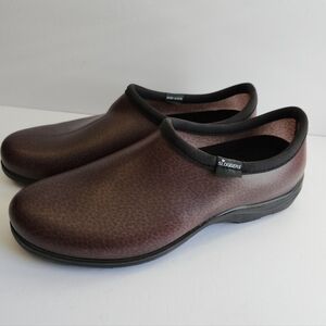 Sloggers Brown Leather Like Outdoor Garden Rain Clog Mens Sz 11 Made in USA EUC